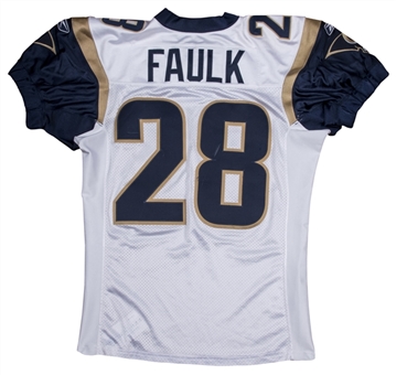 2003 Marshall Faulk Game Used & Photo Matched St. Louis Rams White Jersey Worn Vs. Cleveland On 12/8/03